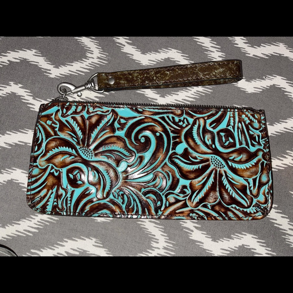 Patricia Nash turquoise tooled wristlet